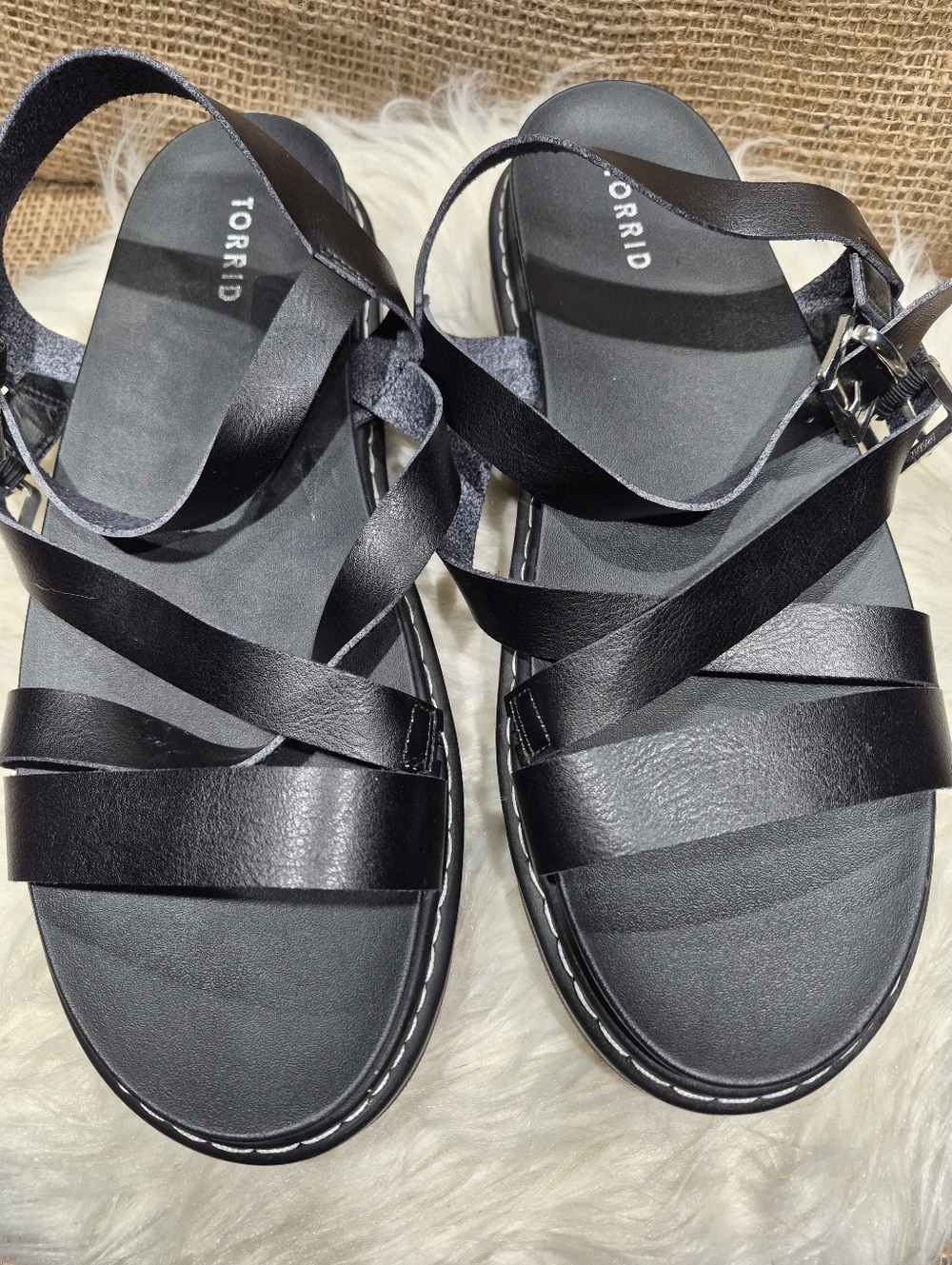 Torrid Black Multi-Strap Ankle Buckle Sandals 13WW
